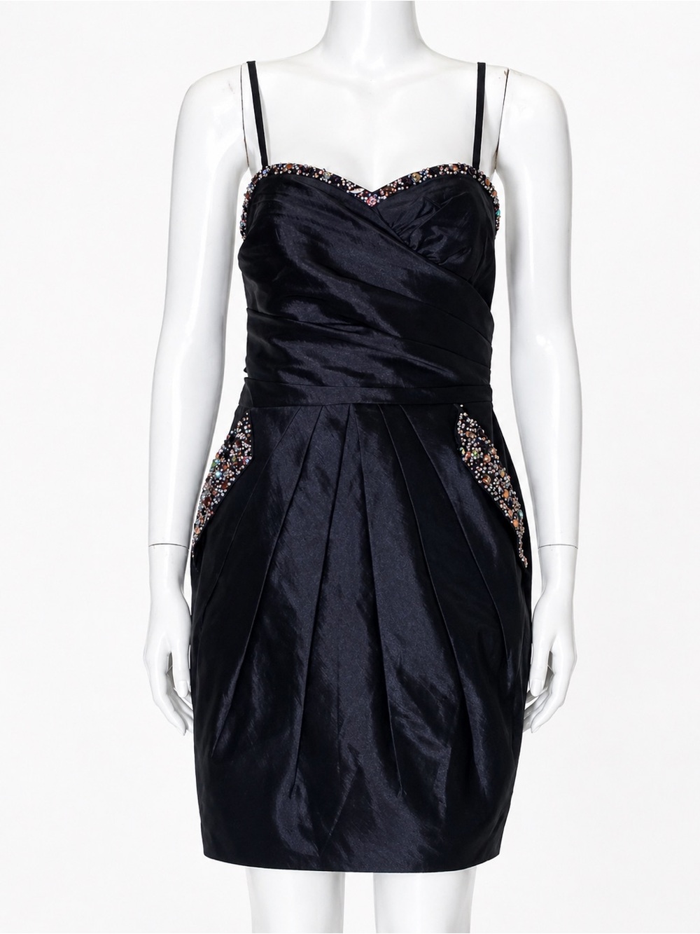 Navy Satin Spaghetti Strap Cocktail Dress - Picture 2 of 2